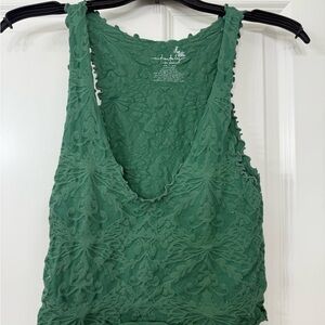 Free People Forest Green Lace Tank Top